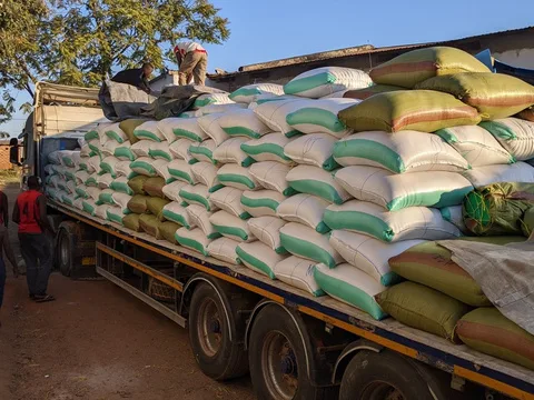 Truck loaded with sacks of produce for delivery